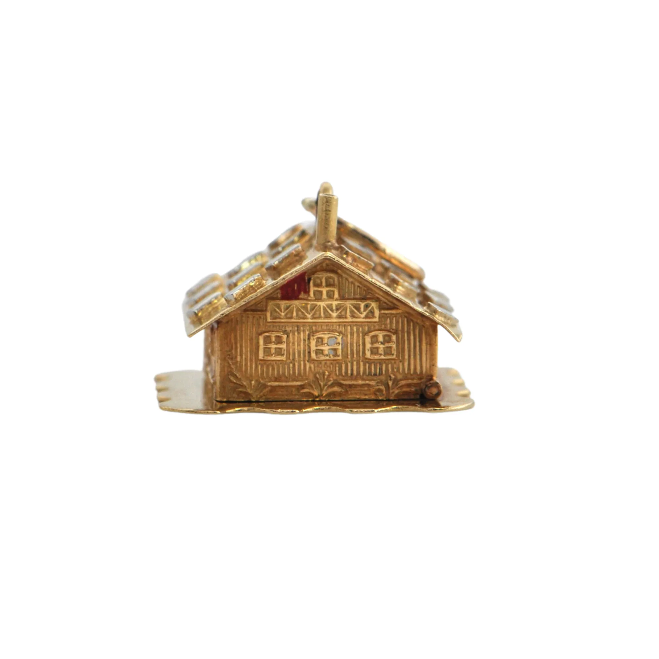 Vintage 18K Gold and Enamel Swiss Chalet Charm (1974)