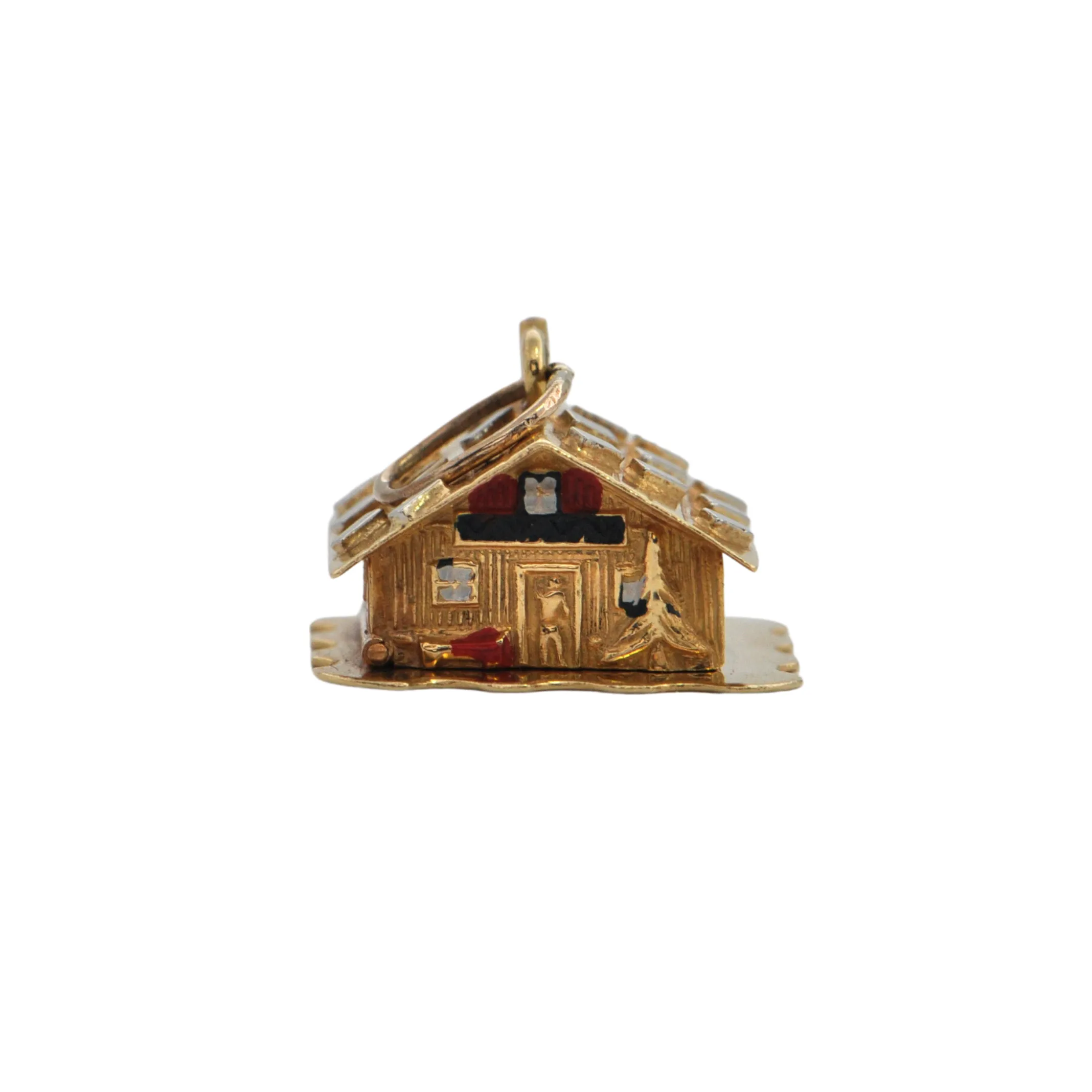 Vintage 18K Gold and Enamel Swiss Chalet Charm (1974)
