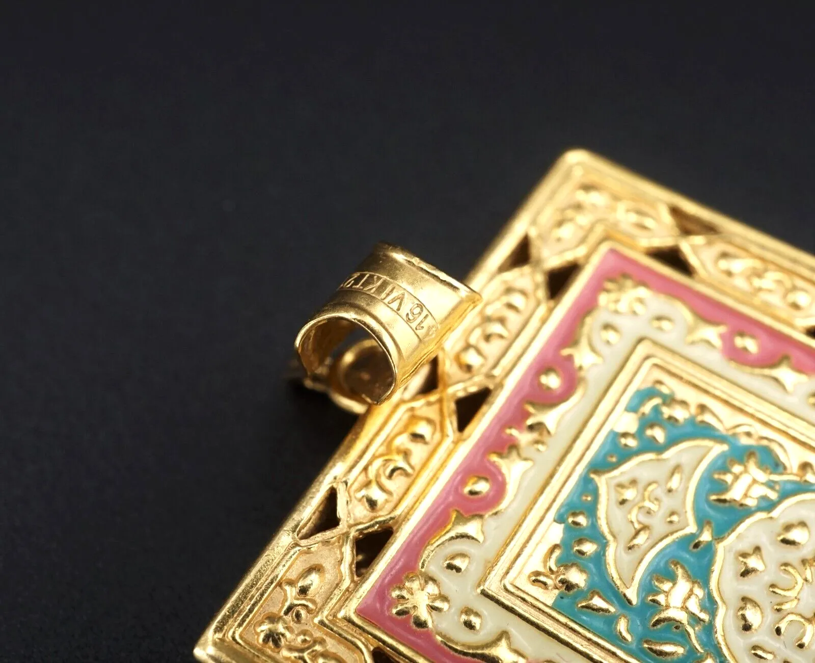 Vintage 21k Yellow Gold Locket Persian Enamel Pendant 2.15" Lefthand Open PG1799