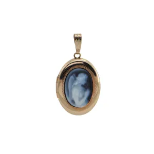Vintage Hardstone Angel Cameo 10k Gold Locket Pendant