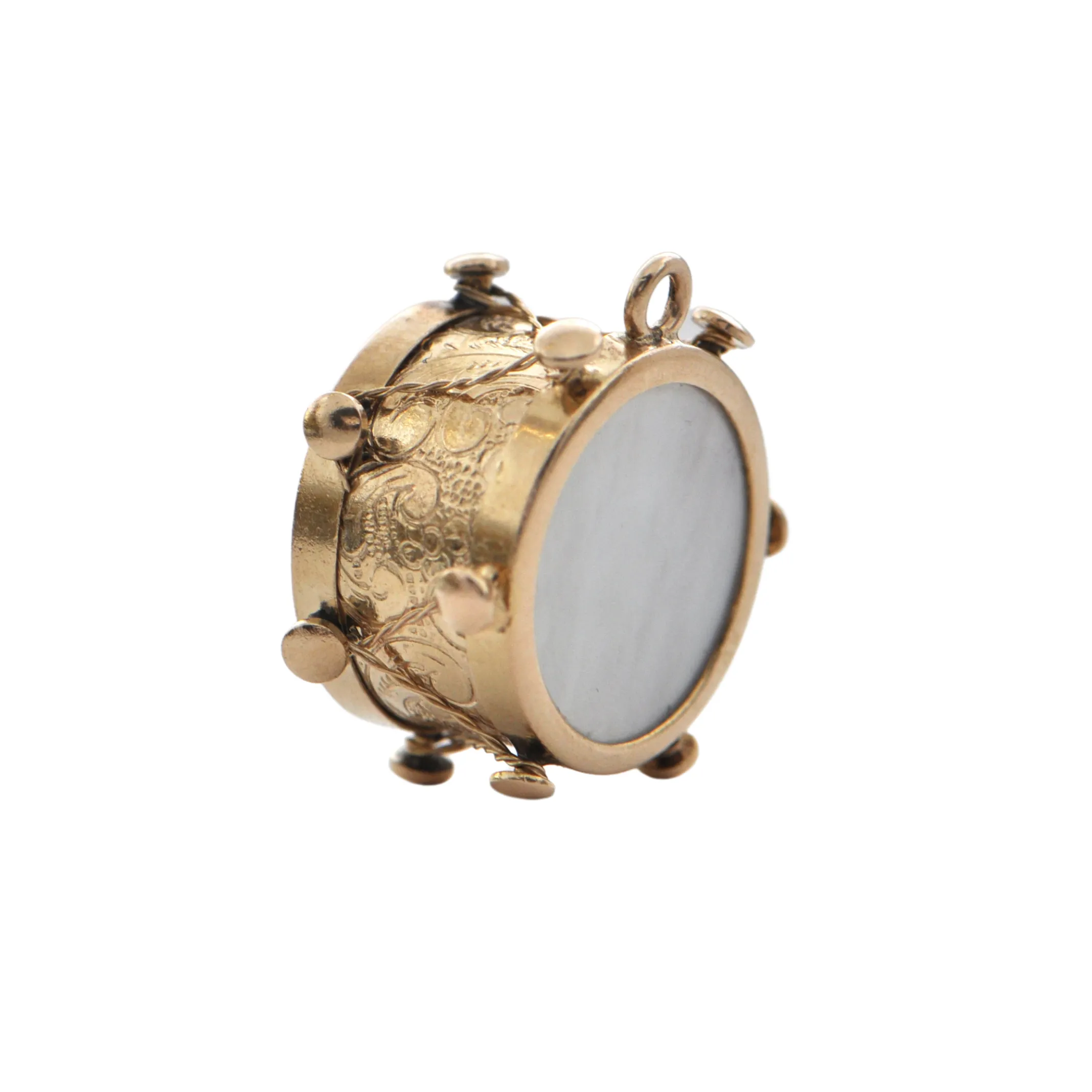 Vintage Mother of Pearl 14k Yellow Gold Drum Charm