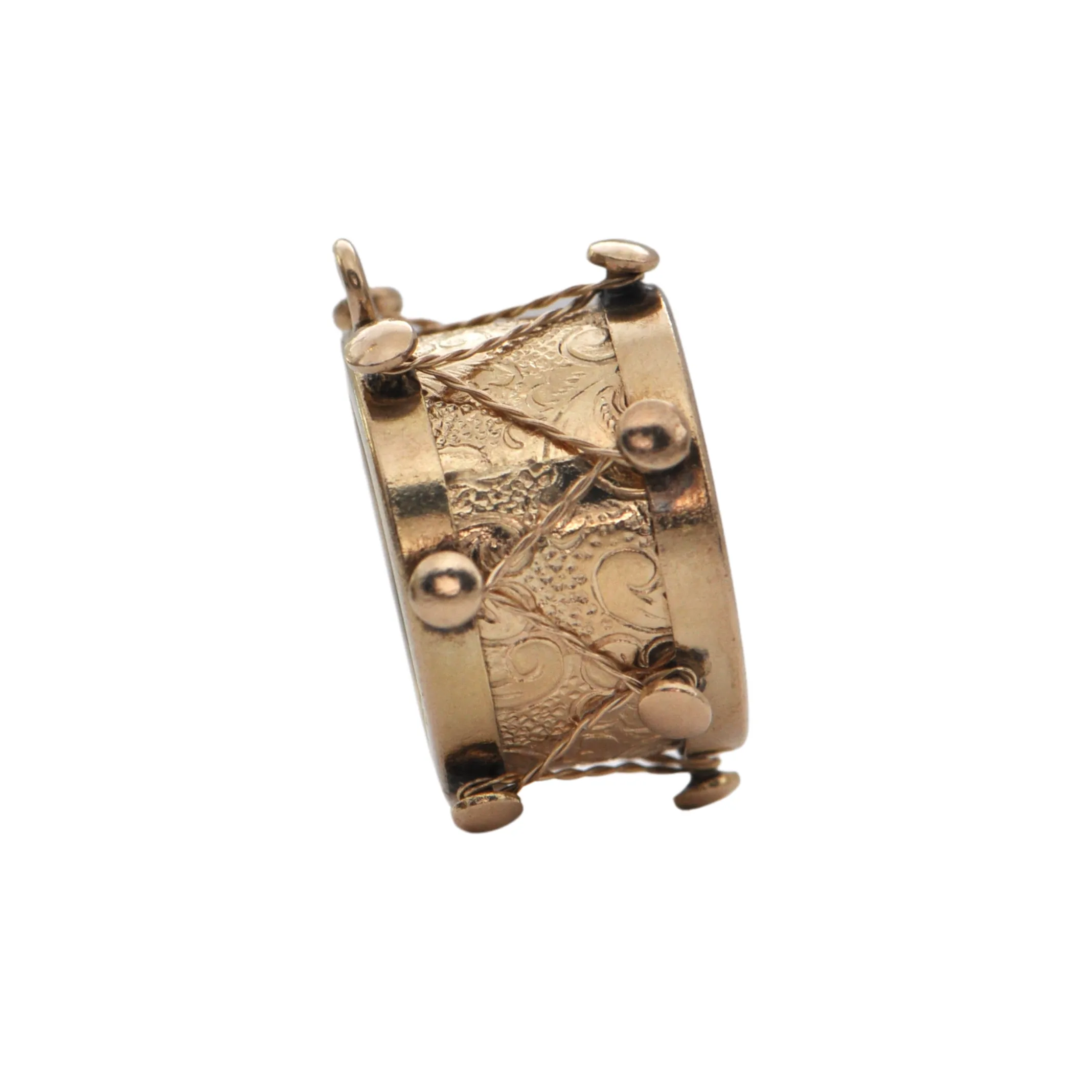 Vintage Mother of Pearl 14k Yellow Gold Drum Charm