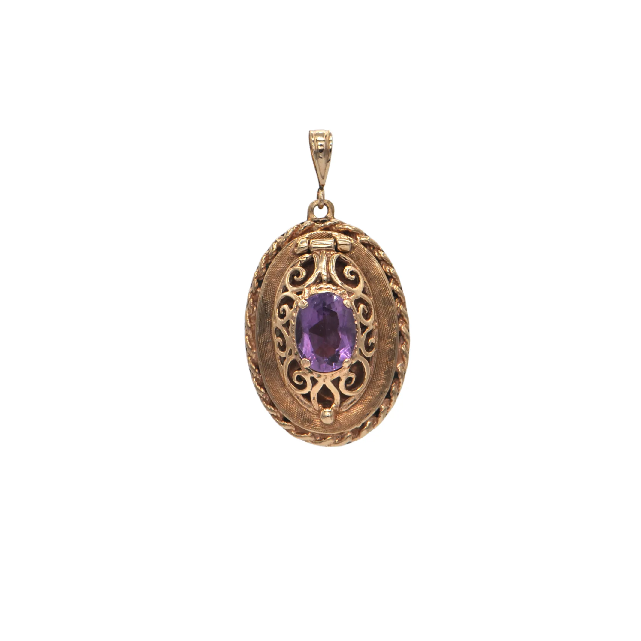 Vintage Singed 'Birks' Amethyst 10k Gold Oval Locket