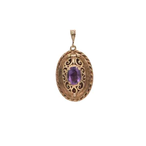 Vintage Singed 'Birks' Amethyst 10k Gold Oval Locket
